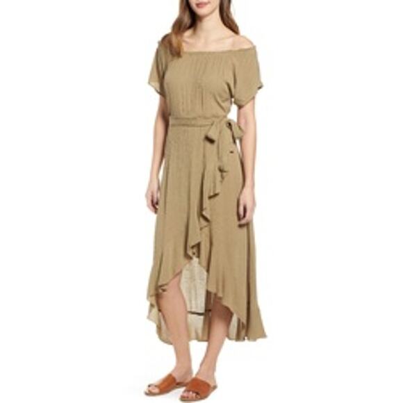 O’Neill Connie High Low Ruffle Olive Sage Green Dress Size Medium - Picture 1 of 6